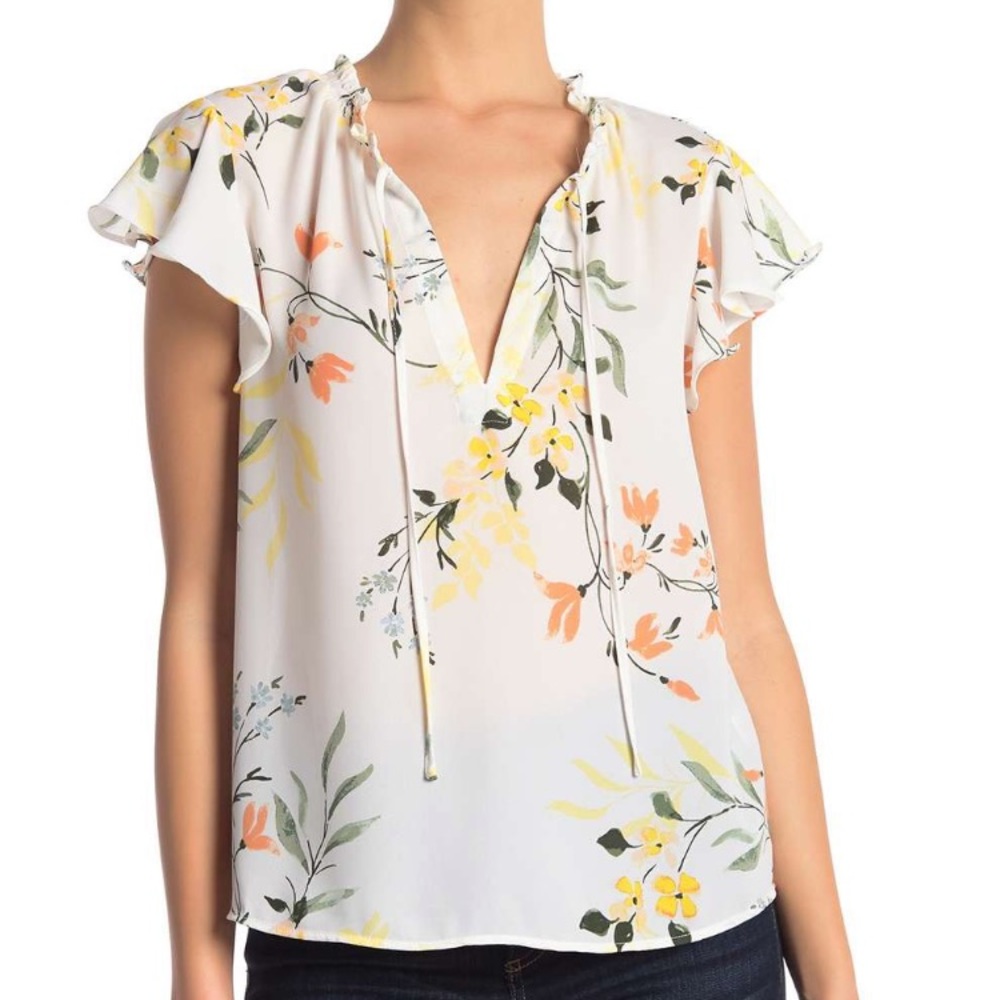 Gathered Tie Front Collared Top